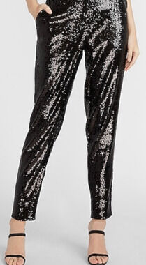 Express Ankle High Rise Black Sequin Pants Size Small 4-8 MSRP $108